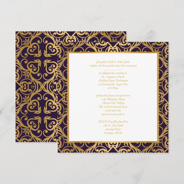 INVITACIÓN IMPRESIONANTE BODA DE ORO NEGRO CLÁSICO (Anverso / Reverso)