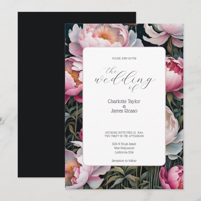 Invitación Impresionante boda elegante de pueblos blancos y r (Anverso / Reverso)