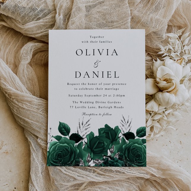 Invitación Impresionante Boda floral verde esmeralda (Subido por el creador)