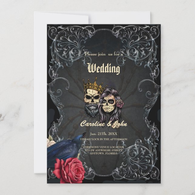 Invitación Impresionante diseño de boda gótico oscuro con crá (Anverso)