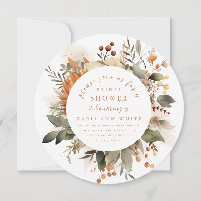 Invitación Impresionante ducha de novias con flores de otoño (Anverso)