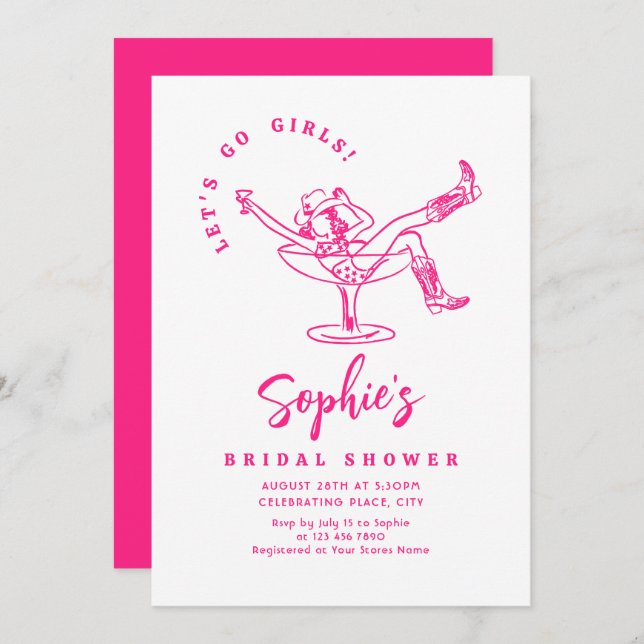 Invitación Impresionante ducha retro de novias con mano desga (Anverso / Reverso)