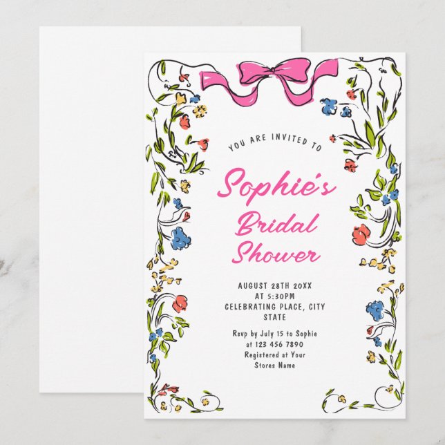 Invitación Impresionante ducha retro de novias con mano desga (Anverso / Reverso)