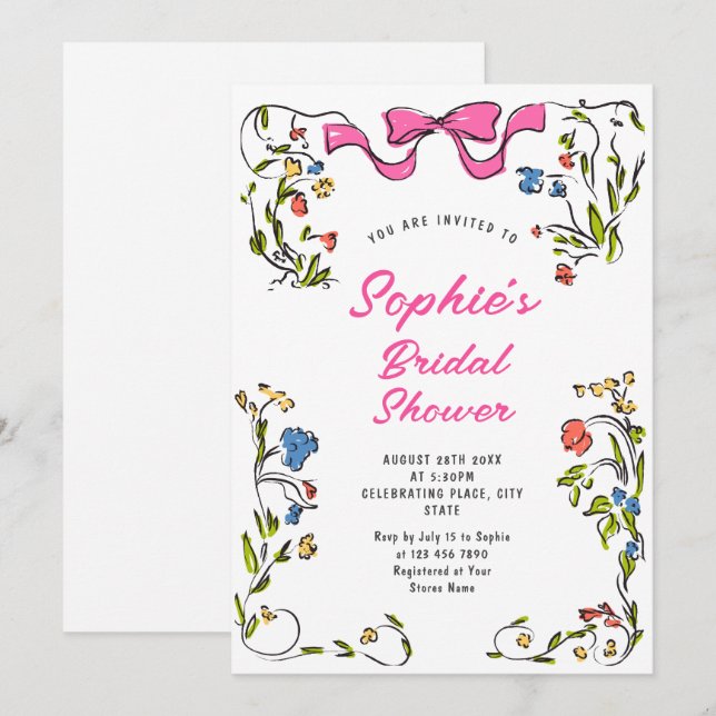 Invitación Impresionante ducha retro de novias con mano desga (Anverso / Reverso)