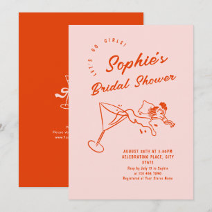 Invitación Impresionante ducha retro de novias con mano desga