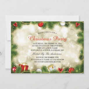 Invitación Impresionante Fiesta de Navidades de Red Baubles d