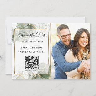 Invitación Impresionante Foto de Sage y Código QR Save the Da