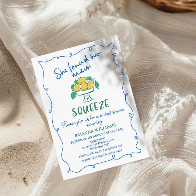 Invitación Impresionante Poder Bridal De Brigada De Limón (Illustrated Main Squeeze Bridal Shower Invitation, Whimsical Hand Drawn Lemons Bridal Shower Invite)