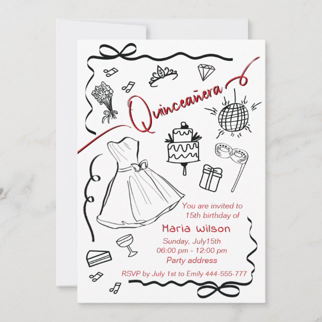 Invitación Impresionante princesa juguetona de mano Quinceañe (Anverso)