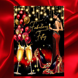Invitación Impresionante vestido de champán con brillo rojo p