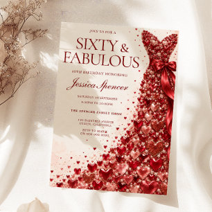 Invitación Impresionante vestido rojo sesenta y fabuloso cump
