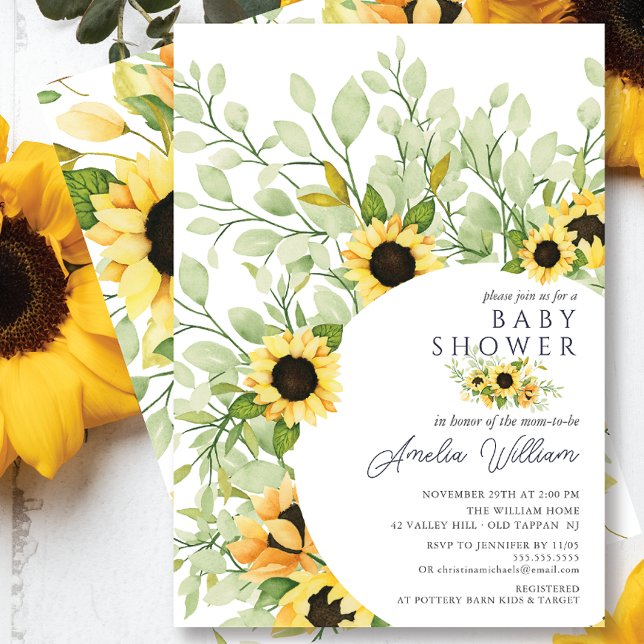 Invitación Impresionante Watercolor Sunflowers Baby Shower (Subido por el creador)