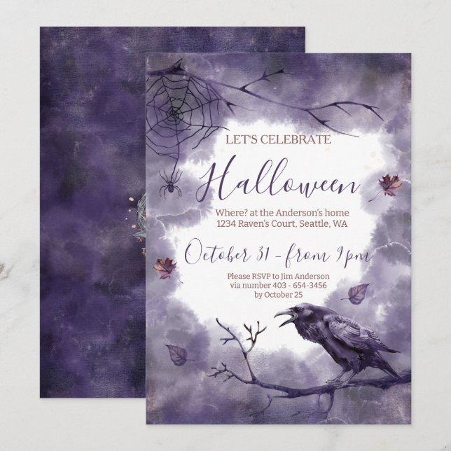Invitación Impresionantemente bella fiesta de Halloween en Pu (Anverso / Reverso)