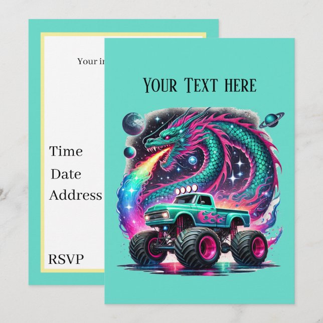 Invitación Impresionantes chicos de camiones monstruo Fiesta  (Anverso / Reverso)