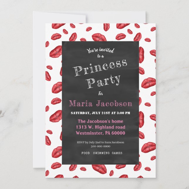 Invitación Impresiones de lápiz labial rojo (Anverso)