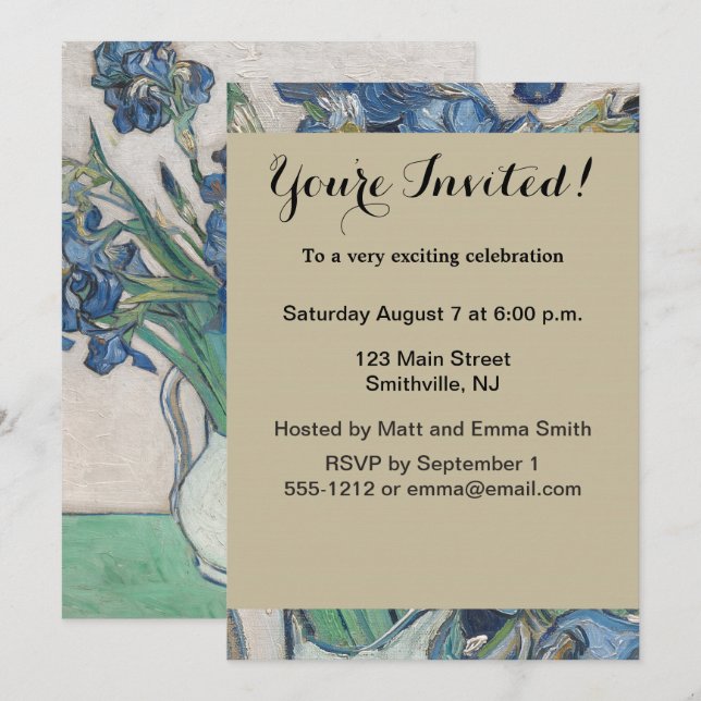 Invitación Impresionismo de la pintura Van Gogh Iris Vase (Anverso / Reverso)