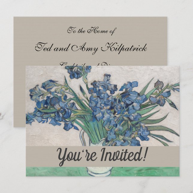 Invitación Impresionismo de la pintura Van Gogh Iris Vase (Anverso / Reverso)
