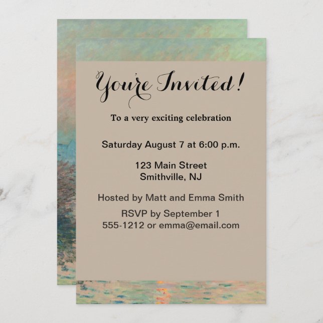 Invitación Impresionismo de Monet Sunset Seine Bella Artes (Anverso / Reverso)