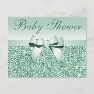 Invitación Impreso de secuencia verde, Bow y Diamond Baby Sho