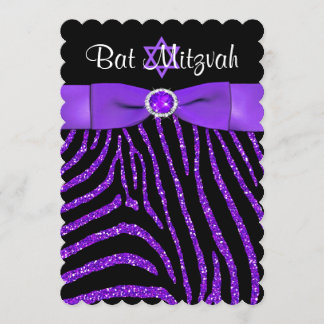 Invitación IMPRESO Purpurina de cebra de RIBBON Bat Mitzvah I
