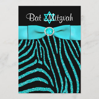 Invitación IMPRESO Purpurina de cebra de RIBBON Bat Mitzvah I