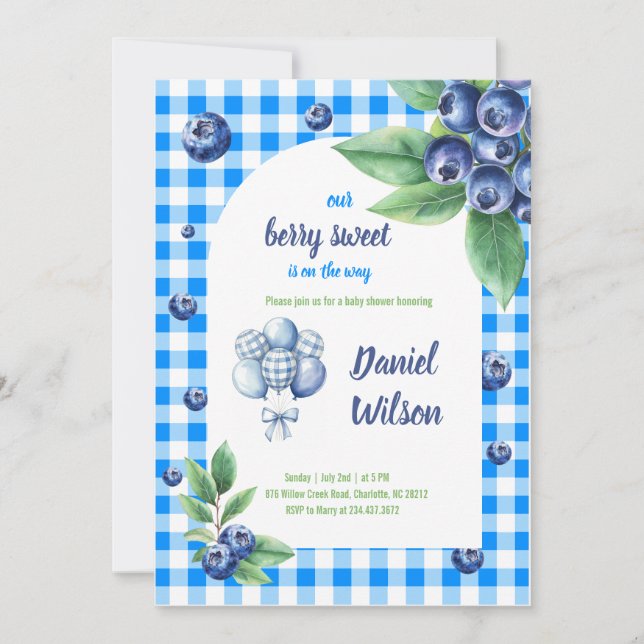 Invitación Imprimible Berry Sweet Blue Theme Baby Shower (Anverso)