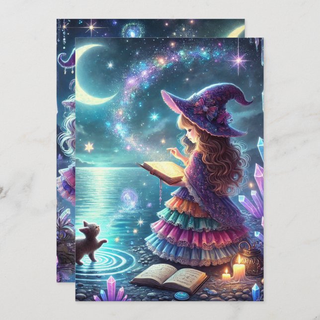 Invitación Imprimible Cute Whimsical Witch Halloween Magic (Anverso / Reverso)