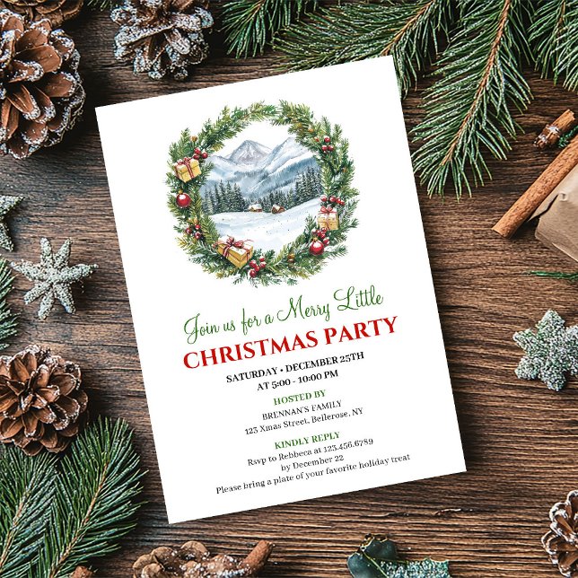 Invitación Imprimible de Escena de Navidad con Acu (Trendy Watercolor Christmas Scene Printable Invite)