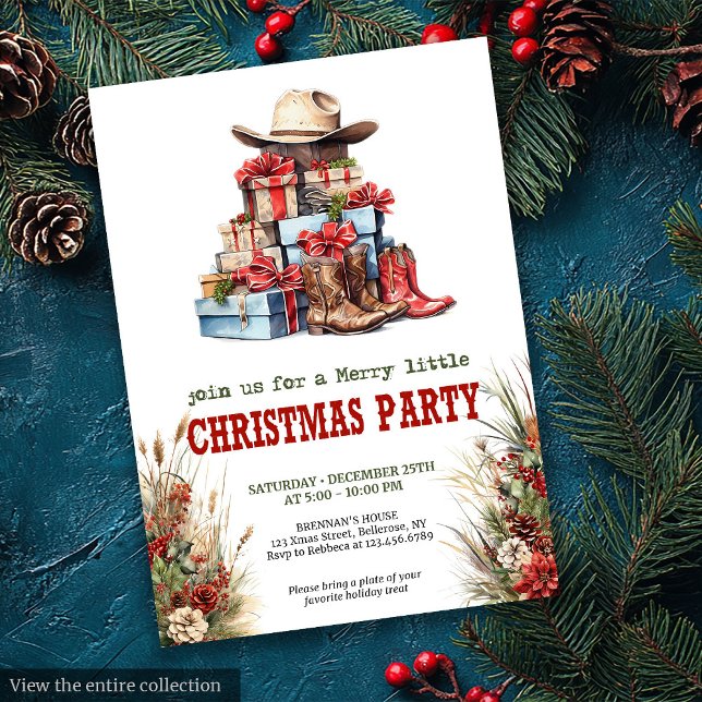 Invitación Imprimible de Navidad de Vaquero del Vi (Old West Cowboy Christmas Printable Invite)
