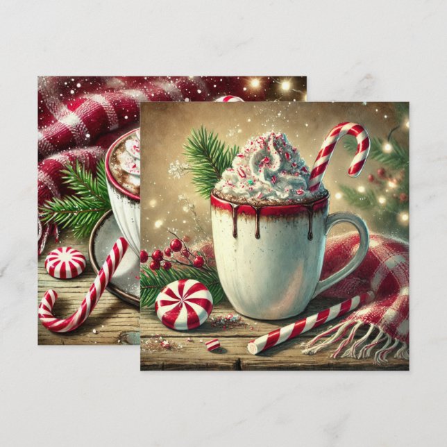 Invitación Imprimible mocha vintage de menta navideña (Anverso / Reverso)