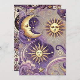 Invitación Imprimible morado y oro Boho Celestial Sun & Moon