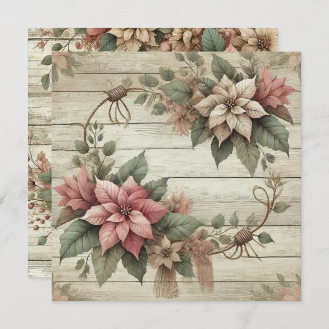 Invitación Imprimible Shabby Chic Poinsettia Garland Scrapboo (Anverso / Reverso)