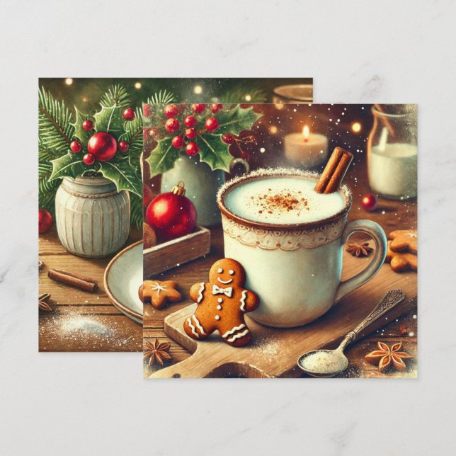 Invitación Imprimible Vintage Navidad Gingerbread Leche Calie (Anverso / Reverso)