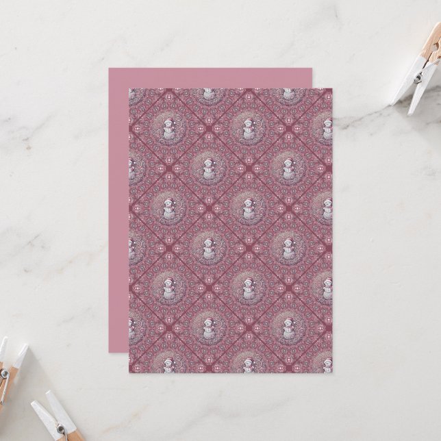 Invitación Imprimible Whimsical Pink Snowman Mandala Geo Tile (Anverso/Reverso In Situ)