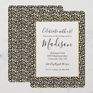 Invitación Imprimir Leopardo negro dorado