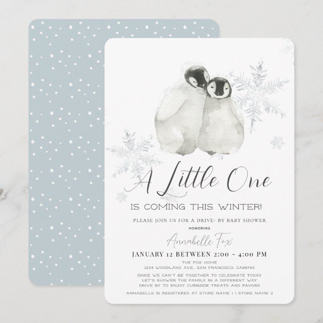 Invitación Impulsión azul de copo de nieve en invierno por Ba (Anverso / Reverso)