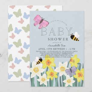 Invitación Impulsión de Daffodil Butterfly Bee Floral por Bab
