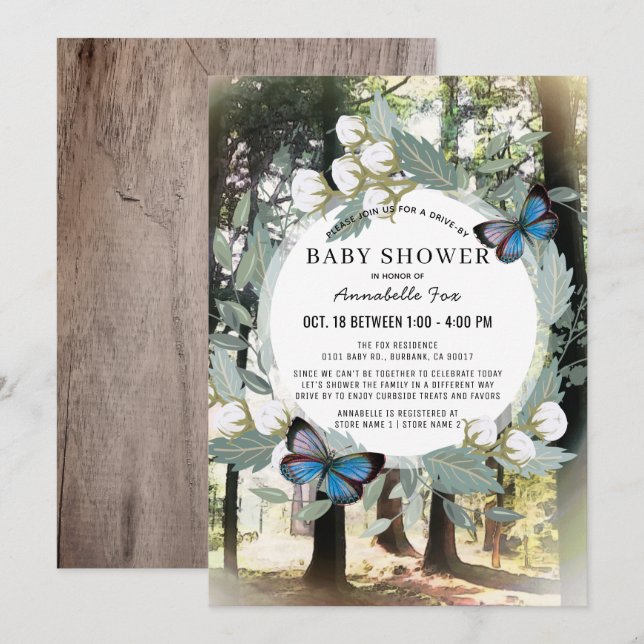Invitación Impulsión de mariposa forestal encantada por Baby  (Anverso / Reverso)