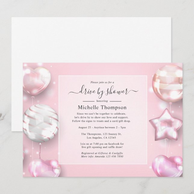 Invitación Impulsión de oro rosa y Rosa por ducha (Anverso / Reverso)
