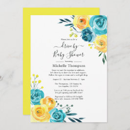 Invitación Impulsión floral turquesa y amarilla por ducha