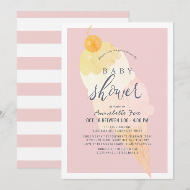 Invitación Impulsión por Baby Shower de Chica rosa con crema  (Anverso / Reverso)