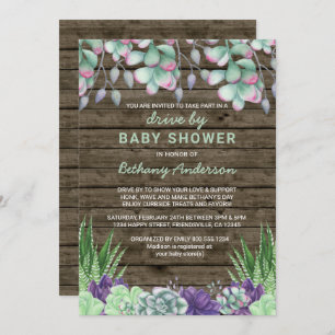Invitación Impulso De Baby Shower Rustic Succults