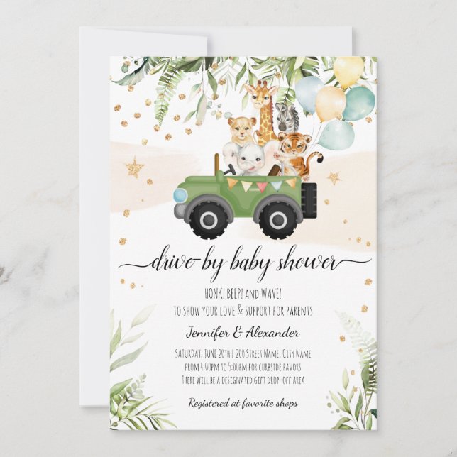 Invitación Impulso de Baby Shower Safari Animal Social DIposi (Anverso)