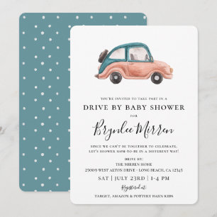 Invitación Impulso De Coche Retro Ilustrado Por Baby Shower
