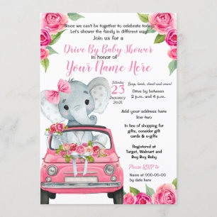 Invitación Impulso De Elefante Rosa Por Chica De Rosas De Bab