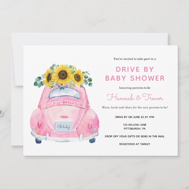 Invitación Impulso De Giro Por Bebé Girl Shower (Anverso)