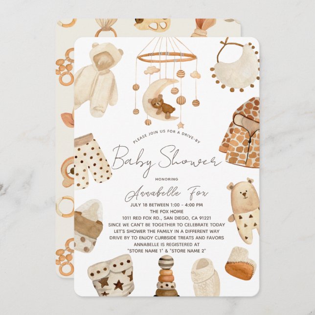 Invitación Impulso de guardería de ropa de boho por Baby Show (Anverso / Reverso)