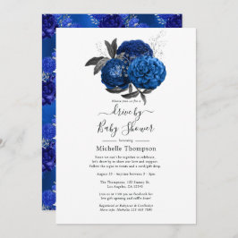 Invitación Impulso floral real azul y plateado por ducha