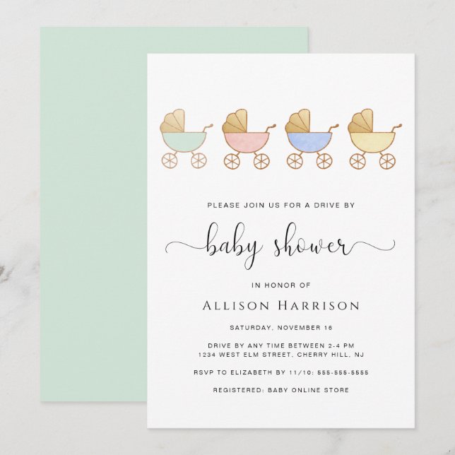 Invitación Impulso por Baby Shower Retro Carriles Parade (Anverso / Reverso)