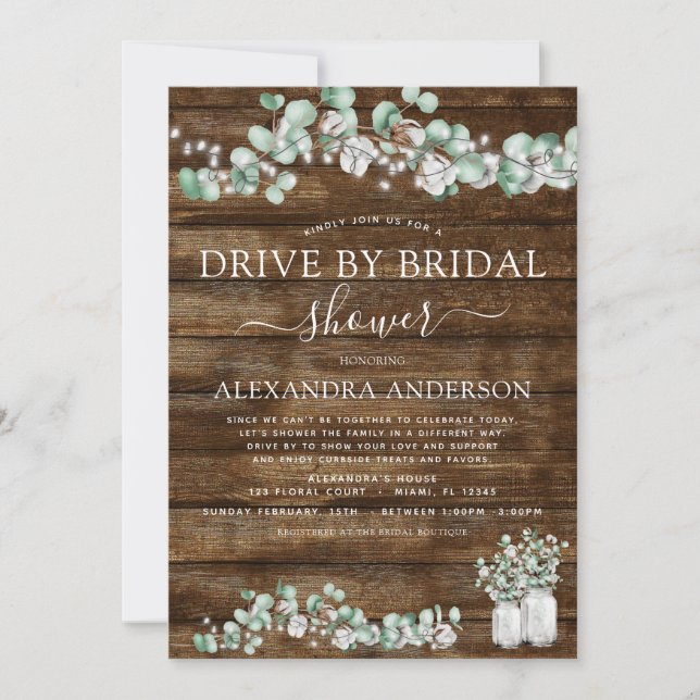 Invitación Impulso por Bridal Shower Eucalyptus Rustic Wood (Anverso)
